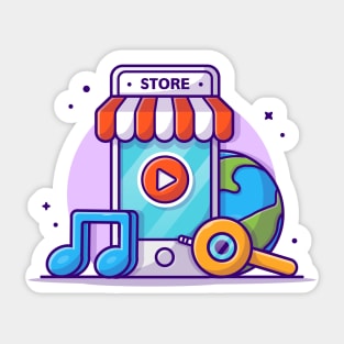 Mobile Music Shop with Note Cartoon Vector Icon Illustration Sticker